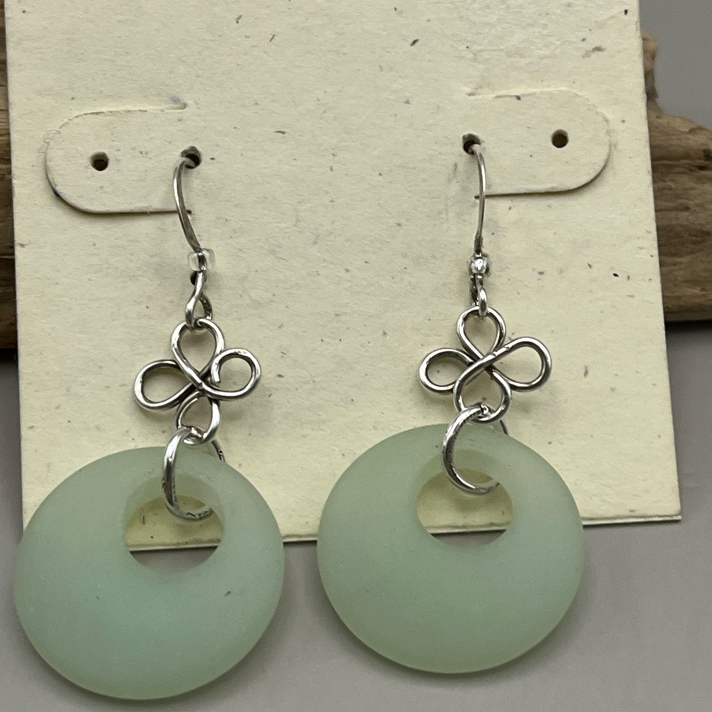 Green and Sterling Silver Earrings with Bow Connector